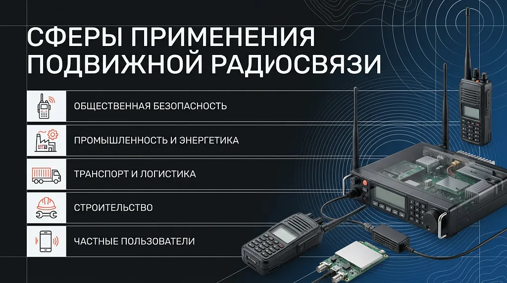 Список с иконками сфер применения подвижной радиосвязи.
