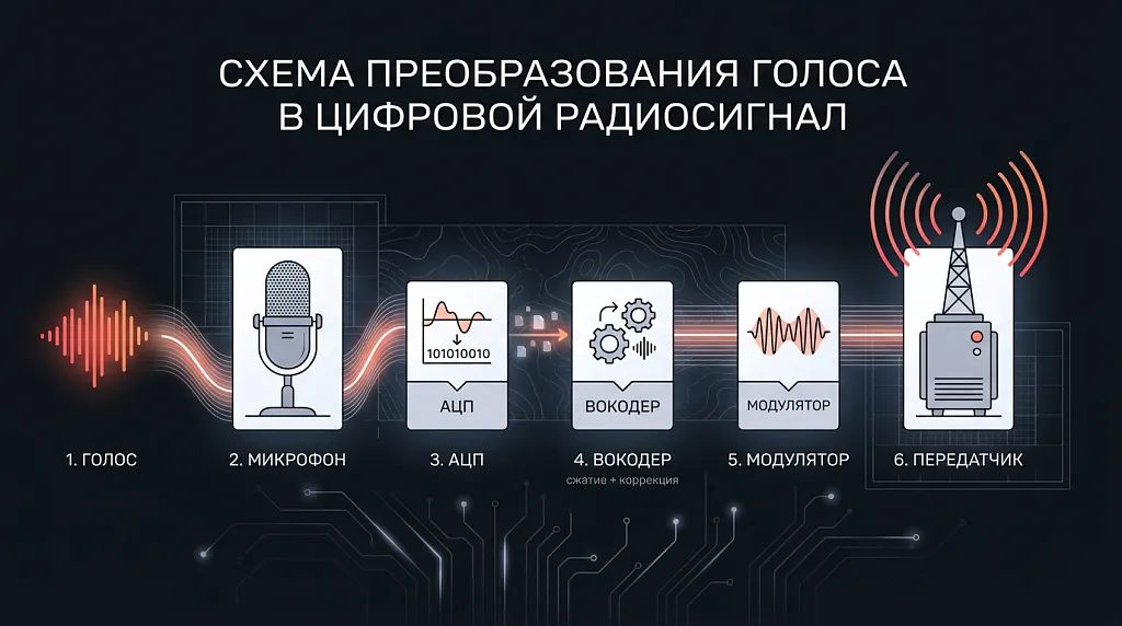 Схема преобразования голоса в цифровой сигнал для радиосвязи